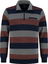 Chris Cayne - Sweater Half Zip - Gemeleerde brede strepen - Heren - Shirt - Navy/Rood/Beige - Maat L