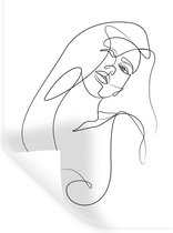 Muurstickers - Sticker Folie - Abstracte line art van een vrouw met lang haar op een witte achtergrond - 30x40 cm - Plakfolie - Muurstickers Kinderkamer - Zelfklevend Behang - Zelfklevend behangpapier - Stickerfolie