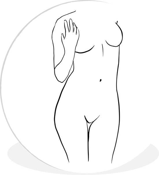 Wandcirkel - Muurcirkel - ⌀ - Kunststof - Line art vrouw met hand aan de borst