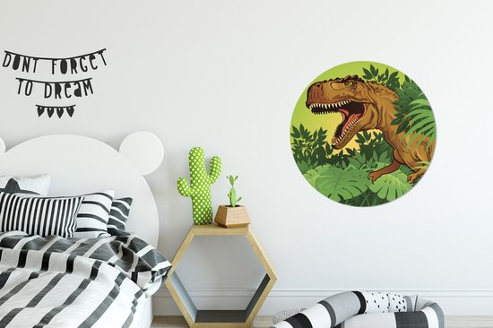Illustration d'un Tyrannosaure dans une forêt Sticker mural cercle papier peint 80x80 cm / cercle papier peint / cercle mural / cercle vivant - autocollant & découpe ronde