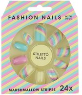 Fashion Nails nep nagels ''Marshmallow Stripes'' - Multicolor / Pastel - Kunststof - Set van 24