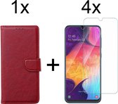 Samsung A40 Hoesje - Samsung Galaxy A40 hoesje bookcase rood wallet case portemonnee hoes cover hoesjes - 4x Samsung A40 screenprotector