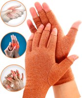 KANGKA® Reuma Artritis Handschoenen met Open Vingertoppen Maat M - Bruin - Vingerloze Handschoenen - Unisex