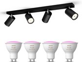 Philips myLiving Kosipo Opbouwspot White & Color Ambiance GU10 - 4 Hue Lampen - Wit en Gekleurd Licht - Dimbare Plafondspots - Zwart