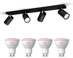 Philips Hue Kosipo Opbouwspot (Zwart) - Wit en Gekleurd Licht - Plafondspot met 4 Lichtpunten - GU10 - Hue White and Color Ambiance
