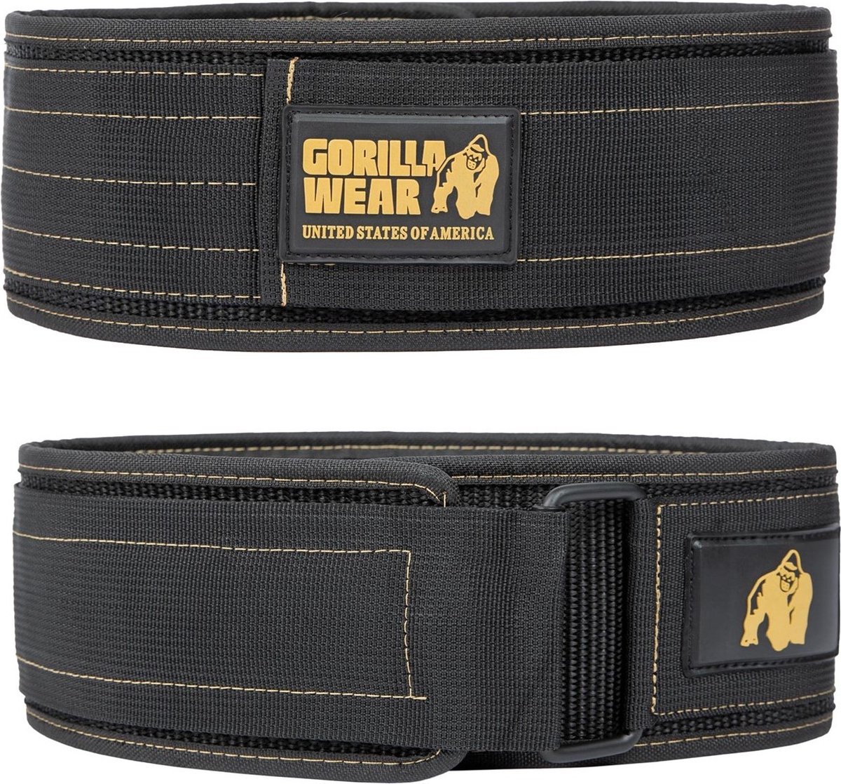 Gorilla Wear 4 Inch Nylon Lifting Belt - Zwart / Goud - M/L - Gorilla Wear