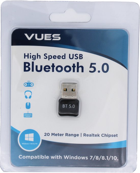 Vues Bluetooth 5.0 USB Adapter voor PC - Bluetooth Dongle - Receiver - Bluetooth ontvanger - Windows 11/10/8.1 /8/7/XP - Vues