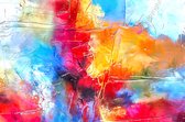 JJ-Art (Glas) | Abstract in olieverf stijl, "vuur en ijs", woonkamer - slaapkamer | Rood, blauw, geel, roze, paars, modern |Foto-schilderij-glasschilderij-acrylglas-acrylaat-wandde