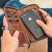 By Lydian Smartphone Portemonnee - Echt Leer - 16 vakjes - Ruimte voor Telefoon - Bruin