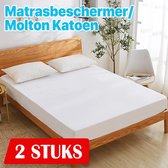 2x Matrasbeschermer 80x200 Katoen - molton - Hoeslakenbadstof -  Rondom Elastiek - Wit - Matras Beschermer Molton/Matrasbeschermer - 80x200 - Molton 80% katoen - hoekhoogte van 30 cm - perfec