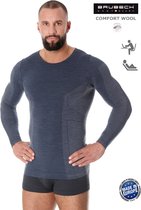 Brubeck Comfort | Heren Ondergoed - Ondershirt Lange Mouw Naadloos met Merino Wol - Jeansblauw L
