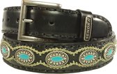 Sendra Boots Riem 7605 Zwart Handgemaakt Dames Heren Riem Cowboy Western Ibiza Bohemian 4cm Brede Jeans Broekriem Concho's Turquiose Verwisselbare Gesp Echt Leer Maat 095