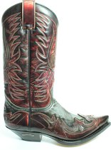 Sendra Boots 3241 Cuervo Ibiza Zwart Rood Heren Dames Handgemaakt Cowboy Western Laarzen Unisex Spitse Neus Schuine Hak Rechte Schacht Treklussen Echt Leer Maat 40