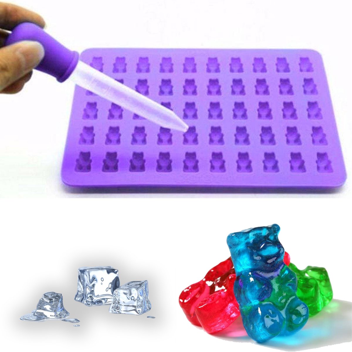 Siliconen Gummy Bear Mal – Chocoladevorm – Gelatine vorm – Snoep Maker – Ijsvormpjes – Gelei mal - Paars