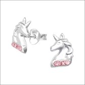 Aramat jewels ® - Kinder oorbellen unicorn eenhoorn 925 zilver kristal roze 6mm x 9mm