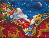 Diamond Painting Pakket - Serie Kerstmis - Kerstman in Slee - 40x30 cm - Complete Set - Volledige Bedekking - Ronde Steentjes