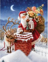 Diamond Painting Pakket - Serie Kerstmis - Kerstman bij Schoorsteen - 50x40 cm - Complete Set - Volledige Bedekking - Ronde Steentjes