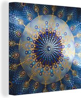 Canvas Schilderij Cirkel - Mandala - Blauw - Geel - 20x20 cm - Wanddecoratie