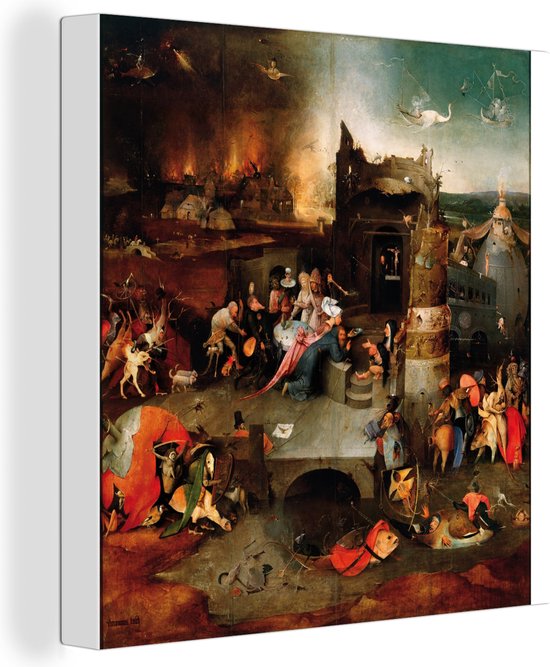 Canvas Schilderij Temptation of Saint Anthony - schilderij van Jheronimus Bosch - 20x20 cm - Wanddecoratie