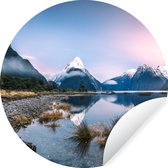WallCircle - Muurstickers - Behangcirkel - Zonsopgang in Nationaal park Fiordland in Oceanië - 50x50 cm - Muurcirkel - Zelfklevend - Ronde Behangsticker