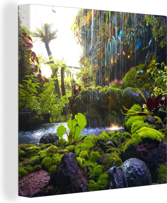 Canvas - Jungle - Waterval - Rivier - Tropisch - Natuur - Planten - Mos - Canvas schilderij - 50x50 - Kamer decoratie - Wanddecoratie