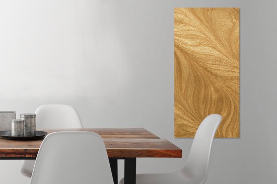 Toile Peinture Structure plume dorée - 40x80 cm - Décoration murale