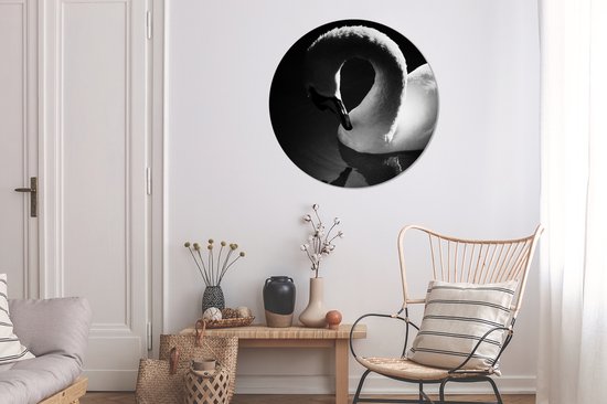 Cercle mural - Cercle mural - Cygne Witte dans l'eau réfléchissante - Aluminium - ⌀ 90 cm - Intérieur et Extérieur