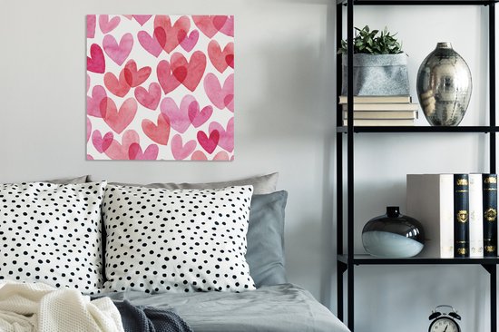 Une illustration avec des coeurs de toile aquarelle 50x50 cm - Tirage photo sur toile (Décoration murale salon / chambre)