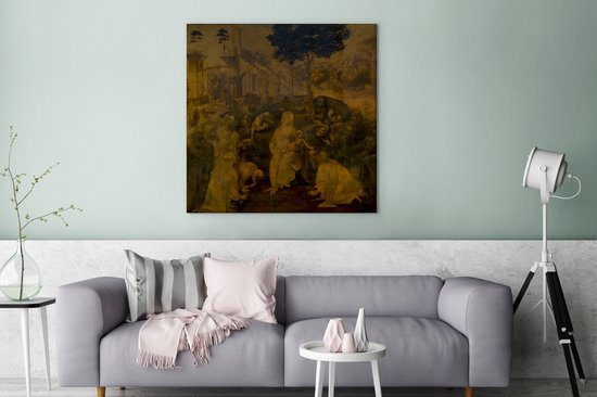 Adoration des mages - Toile Leonardo de Vinci 2cm 90x90 cm - Tirage photo sur toile (Décoration murale salon / chambre)