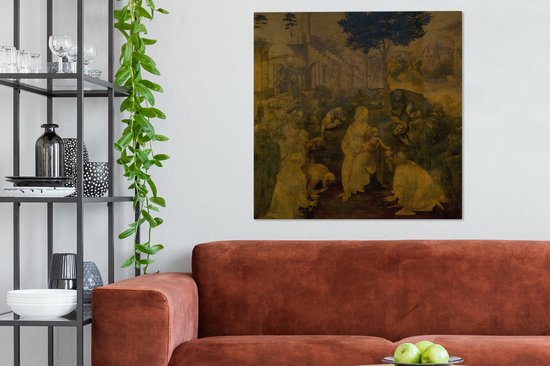 Adoration des mages - Toile Leonardo de Vinci 2cm 90x90 cm - Tirage photo sur toile (Décoration murale salon / chambre)
