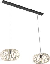 QAZQA johanna - Design Hanglamp voor boven de eettafel | in eetkamer - 2 lichts - L 1200 mm - Goud/messing -  Woonkamer | Slaapkamer | Keuken