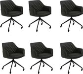 Chaise de salle à manger à roulettes Levi cuir écologique noir - Ensemble de 6 Chaises de salle à manger