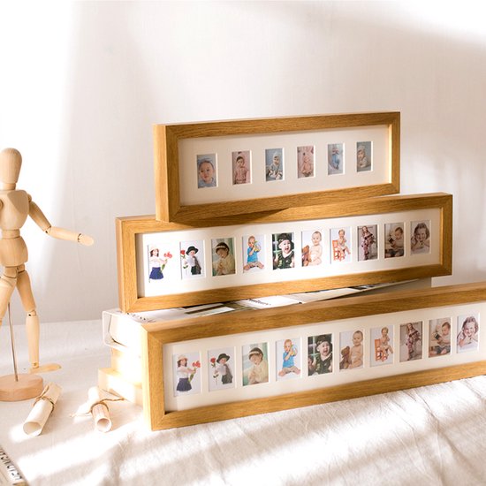 TDR-Cadre photo -Cadre collage pour 10 photos - Taille photo 3,5*5,4 cm -cadre bois-Marron clair-spécialement pour les enfants