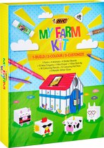 BIC Kids My Farm Tekenset - 12 Viltstiften/12 Waskrijtjes/ 12 Kleurpotloden/1 Gum/1 Plakstift/6 Glitterlijm/Stickers/Dieren en schuur uit papier, Geschenkdoos van 50 stuks