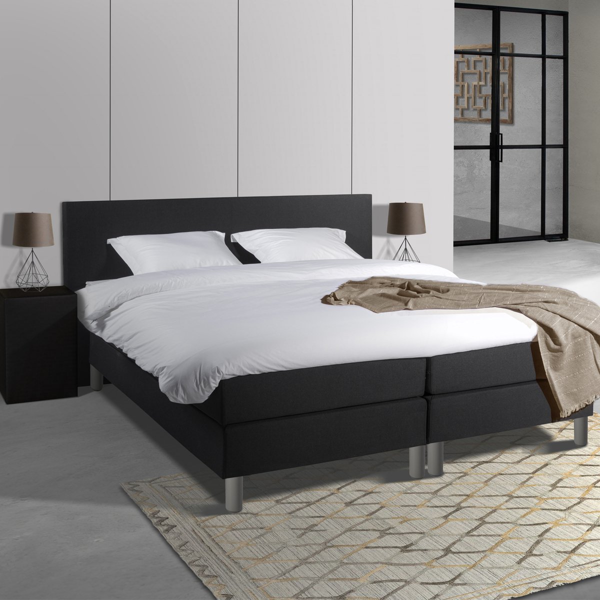 Anno 1588 Comforta Boxspringset - Pocketvering - Zwart Lederlook - 90x210 cm - Inclusief dekbed + 2 kussens