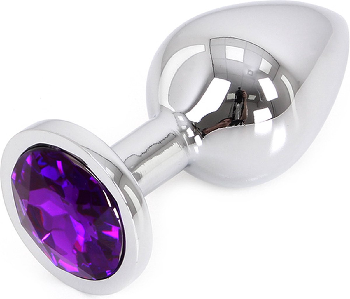 Butt plug aluminium met paars kristal - medium