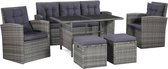 vidaXL 6-delige Loungeset met kussens poly rattan grijs