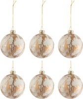 Doos Van 6 Kerstballen Marmerlook Glas Wit/Goud Small