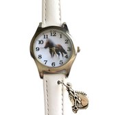 Horloge- Paard met bedel- Wit-Leer- Extra batterij- Charme Bijoux