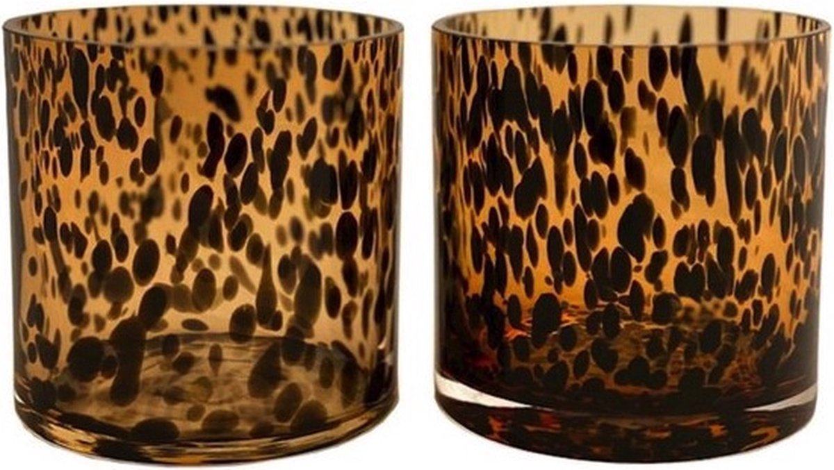 Celtic Artic Cheetah windlichten - panter theelichtjes - mondgeblazen - 12 cm bij 12 cm