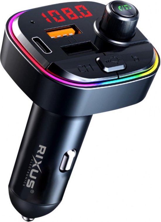 Rixus Bluetooth Car FM Player + Quick PD Car Charge RXBT14 | Ambient Light  | Auto Oplader | Geschikt voor Apple/Samsung/Huawei