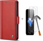 GSMNed – Hoogwaardig Hoesje iPhone 12/12 Pro Rood – Luxe Leren Pu Hoesje – 3 pasjes houder – Design – magnetische sluiting – Met Screenprotector