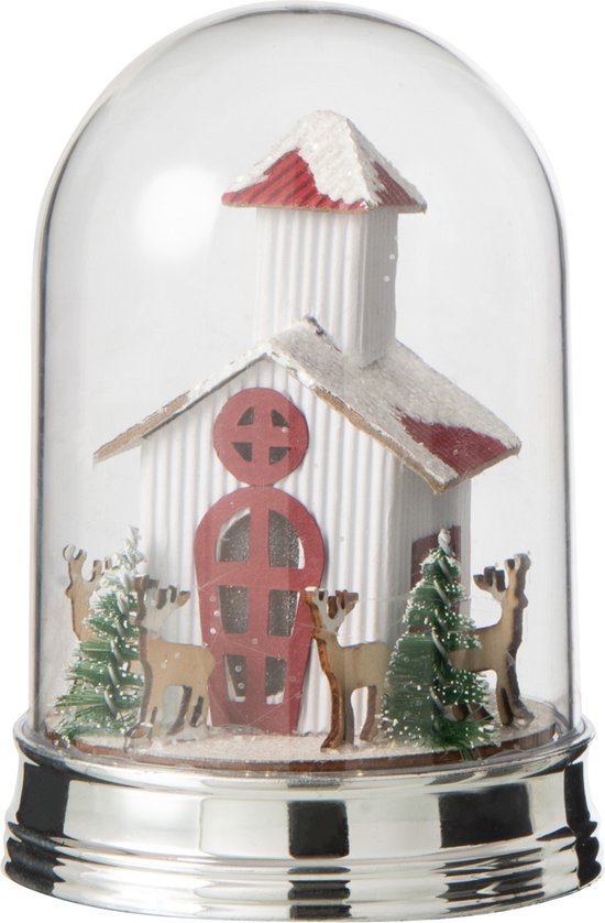 Bell jar winter house+animals led acrylic white/green