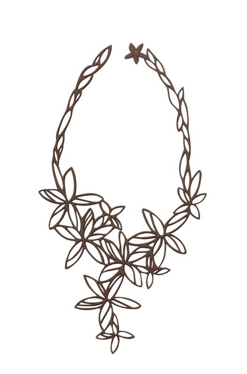 Batucada - Hawai – Collier met Bloemen motief - Plantaardige Oorsprong en Hypoallergeen - Antiallergisch - Halsketting - Mokka - Taupe - lengte 40 cm - effect Tattoo - Vegan