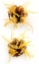 2x morceaux de cheveux fleur marron avec plumes dorées - Accessoires d'habillage