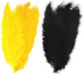 4x stuks grote veer/veren/struisvogelveren 2x geel en 2x zwart van 50 cm - Decoratie sierveren