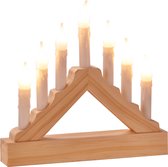 Houten kaarsenbrug met Led verlichting warm wit 7 lampjes 21 cm - Vensterbank kerstdecoratie/kerstversiering