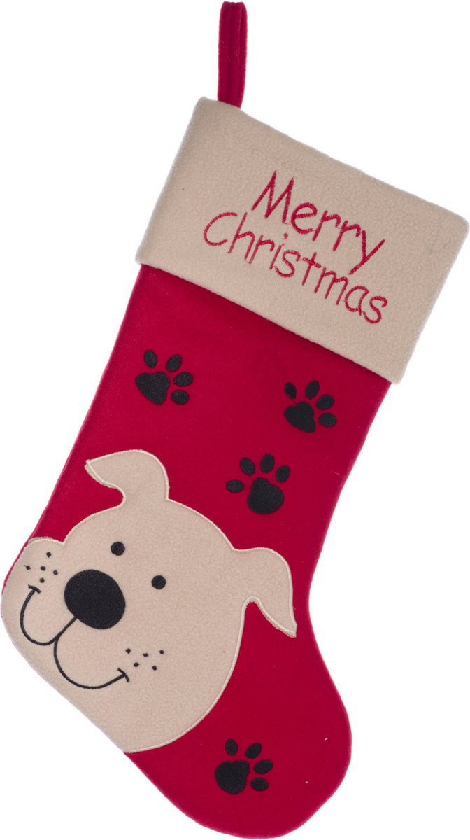 Kerstsok rood voor de hond 19 cm - Kerstversiering/kerstdecoratie kerstsokken voor huisdieren