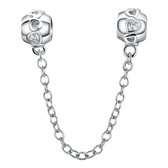 Tracelet - Veiligheidskettingen voor bedelarmband - Veiligheidsketting Rond Hartjes | 925 Sterling Zilver - Pandora compatible - Met 925 Zilver Certificaat - In leuke Cadeauverpakk