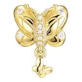 Tracelet - Zilveren bedels - Bead bedel vlinder gold | Met zirkonia | 925 Sterling Zilver - Pandora Compatible - Met 925 Zilver Certificaat - Tip voor Valentijn
